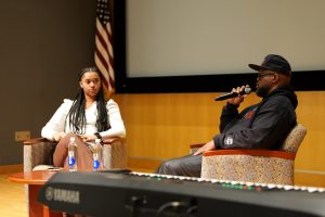 Diversity and Outreach guest speaker with D&O Coordinator Phoenix Harper at an event